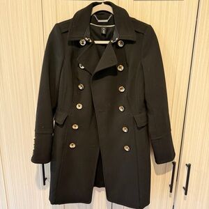 White House Black Market military style black Coat with Gold Buttons size XS